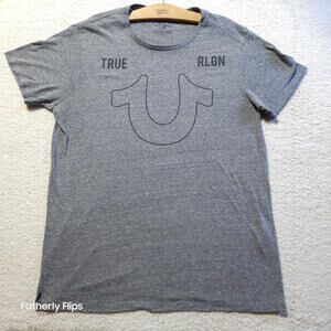 True Religion Men's Horseshoe Graphic Crew Neck T-Shirt Large Heather Gray Logo